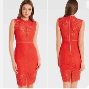 Bardot Lace Panel Dress In Lipstick Red Size 4